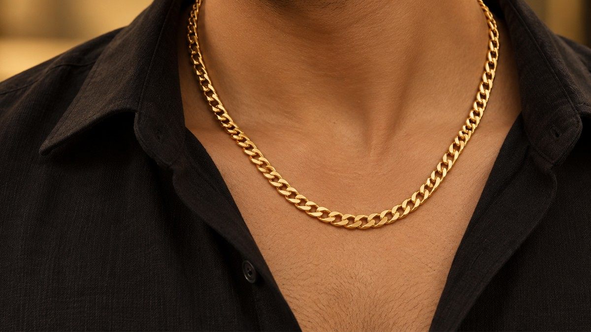 Men's curb link chain in gold-plated 925 silver - Vilva Jewels Madurai