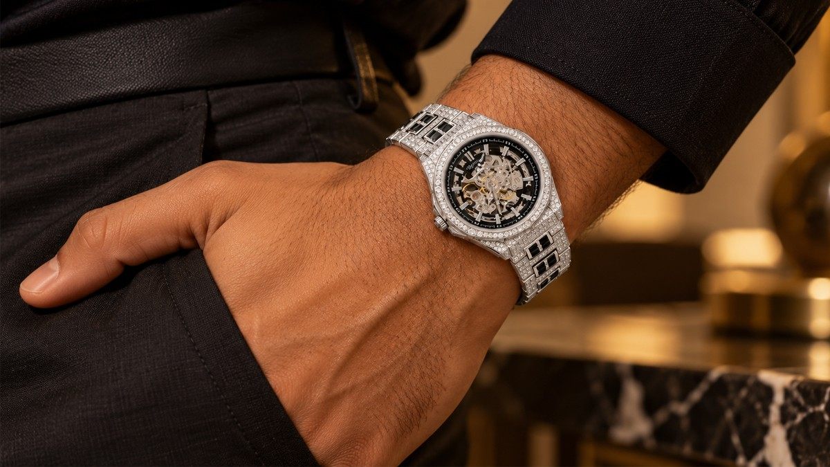Men's 925 silver watch with a stone-set bezel - Vilva Jewels Madurai